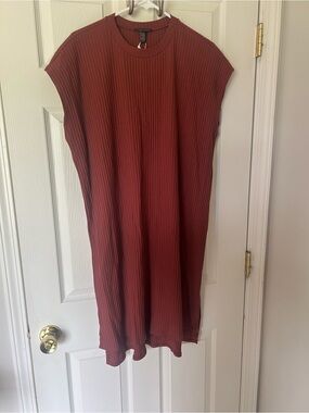 Eileen Fisher Ribbed Sleeveless Midi Dress - Rust Brown